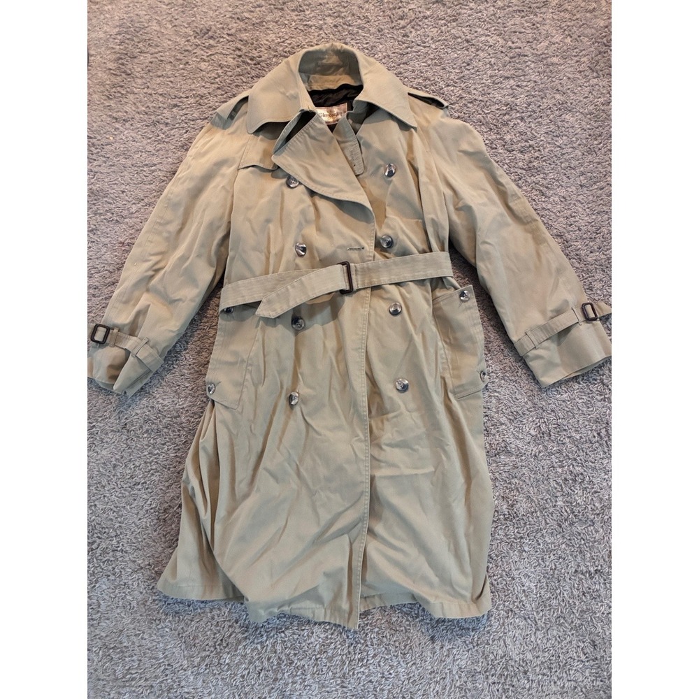 Gleneagles Men's Wool Trench Coat 40L Khaki Double Breasted Belted Long